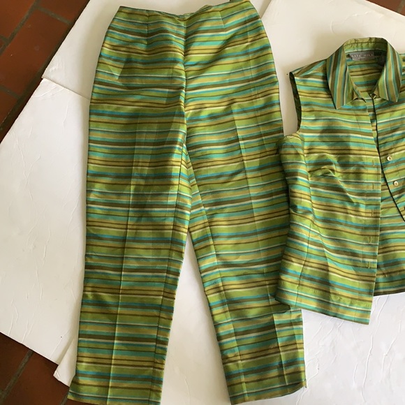 Kate Hill 💯 Silk 2 Piece Sleeves Pant Suit - Picture 7 of 8